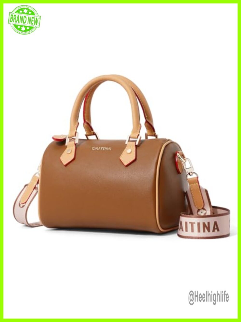 Vegan Leather Barrel Satchel Crossbody Bag Detachable Strap Top Handle